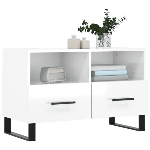 Tv-bord 80x36x50 cm konstrueret træ hvid højglans