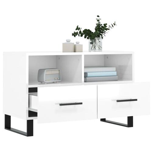 Tv-bord 80x36x50 cm konstrueret træ hvid højglans