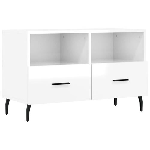 Tv-bord 80x36x50 cm konstrueret træ hvid højglans