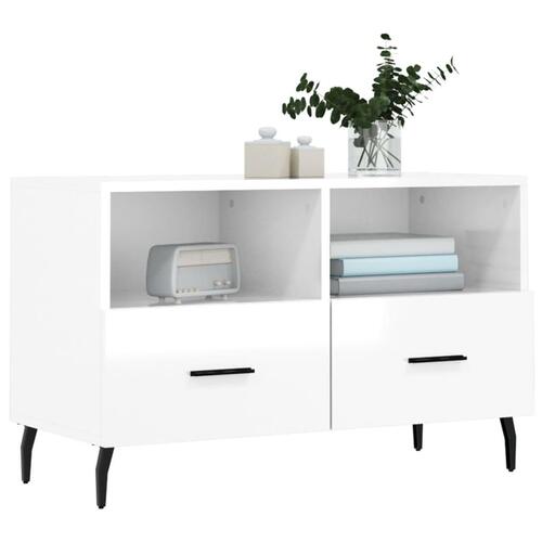 Tv-bord 80x36x50 cm konstrueret træ hvid højglans