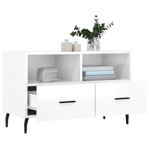 Tv-bord 80x36x50 cm konstrueret træ hvid højglans