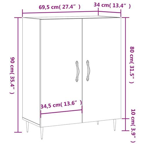 Skænk 69,5x34x90 cm konstrueret træ brun egetræsfarve