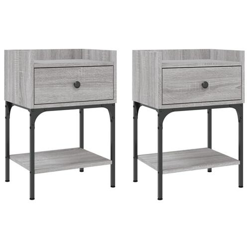 Sengeborde 2 stk. 40,5x31x60 cm konstrueret træ grå sonoma-eg