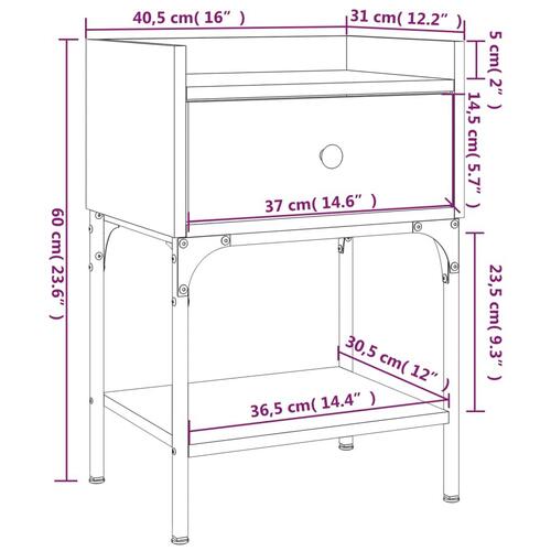 Sengeborde 2 stk. 40,5x31x60 cm konstrueret træ grå sonoma-eg