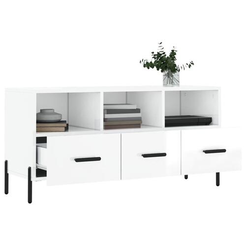 Tv-bord 102x36x50 cm konstrueret træ hvid højglans