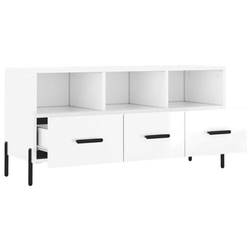 Tv-bord 102x36x50 cm konstrueret træ hvid højglans
