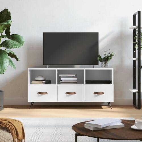 Tv-bord 102x36x50 cm konstrueret træ hvid højglans