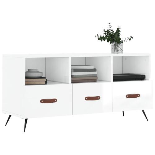Tv-bord 102x36x50 cm konstrueret træ hvid højglans