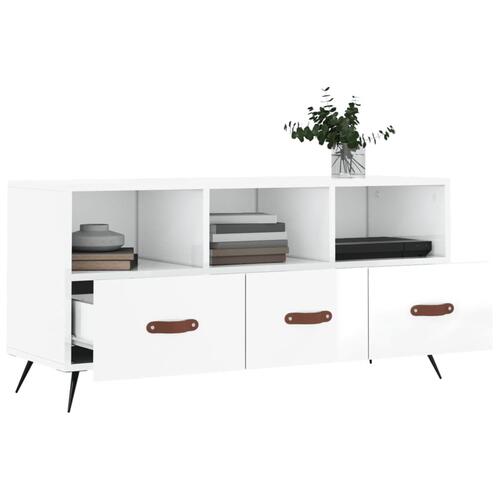 Tv-bord 102x36x50 cm konstrueret træ hvid højglans