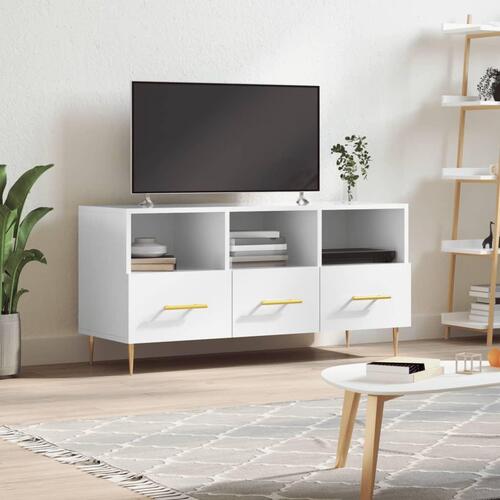 Tv-bord 102x36x50 cm konstrueret træ hvid højglans