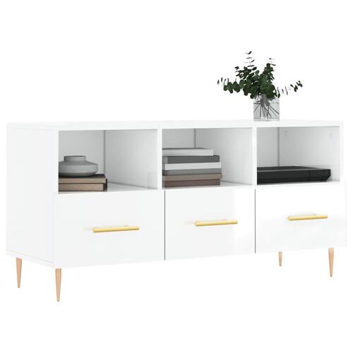 Tv-bord 102x36x50 cm konstrueret træ hvid højglans
