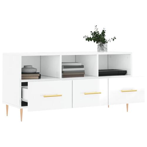 Tv-bord 102x36x50 cm konstrueret træ hvid højglans