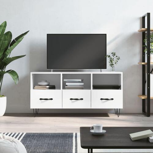 Tv-bord 102x36x50 cm konstrueret træ hvid højglans