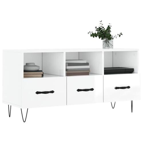 Tv-bord 102x36x50 cm konstrueret træ hvid højglans
