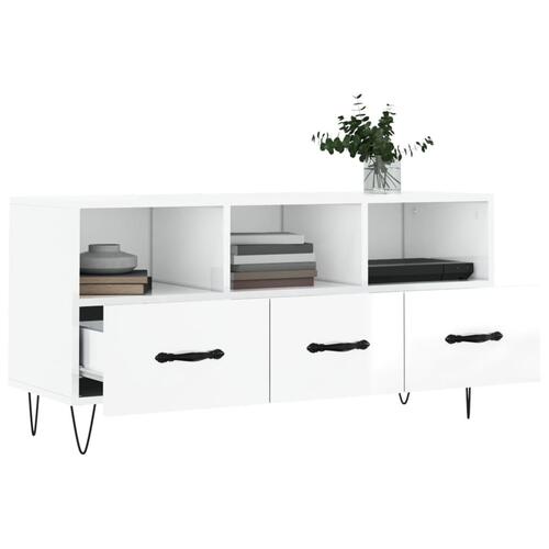 Tv-bord 102x36x50 cm konstrueret træ hvid højglans