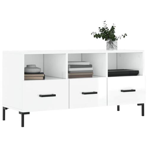 Tv-bord 102x36x50 cm konstrueret træ hvid højglans