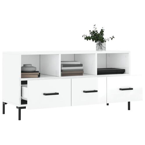 Tv-bord 102x36x50 cm konstrueret træ hvid højglans