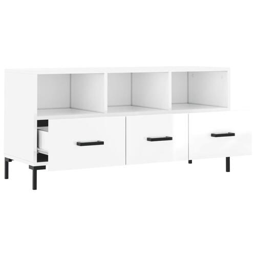 Tv-bord 102x36x50 cm konstrueret træ hvid højglans