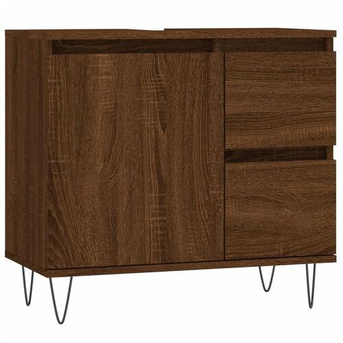 Badeværelsesskab 65x33x60 cm konstrueret træ brun egetræsfarve