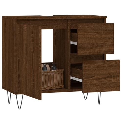 Badeværelsesskab 65x33x60 cm konstrueret træ brun egetræsfarve