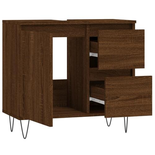 Badeværelsesskab 65x33x60 cm konstrueret træ brun egetræsfarve