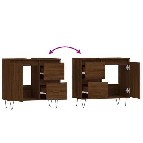 Badeværelsesskab 65x33x60 cm konstrueret træ brun egetræsfarve