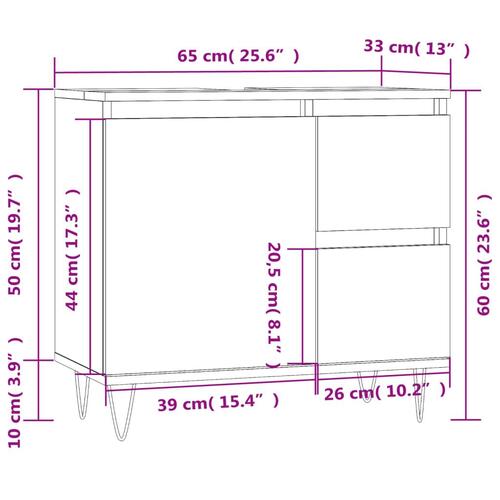 Badeværelsesskab 65x33x60 cm konstrueret træ betongrå