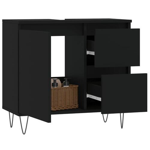 Badeværelsesskab 65x33x60 cm konstrueret træ sort