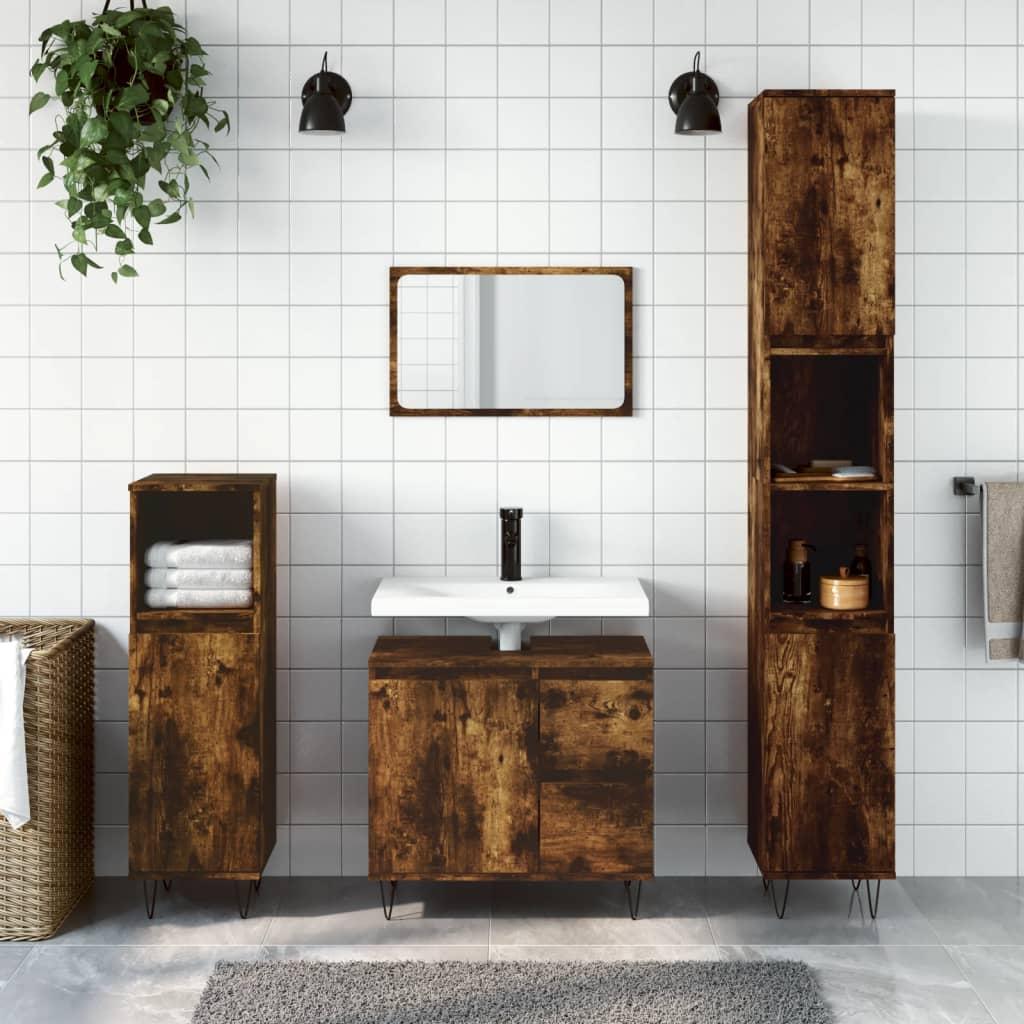 Badeværelsesskab 65x33x60 cm konstrueret træ røget egetræ