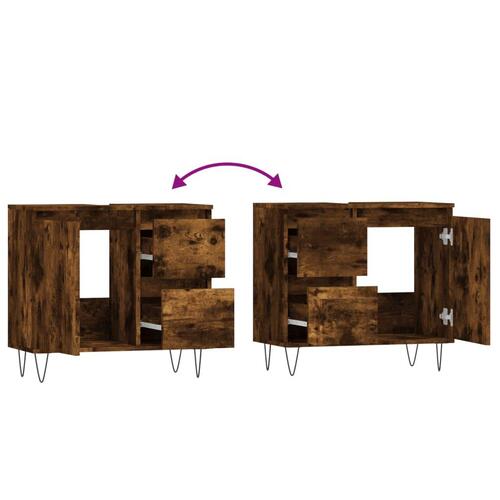 Badeværelsesskab 65x33x60 cm konstrueret træ røget egetræ