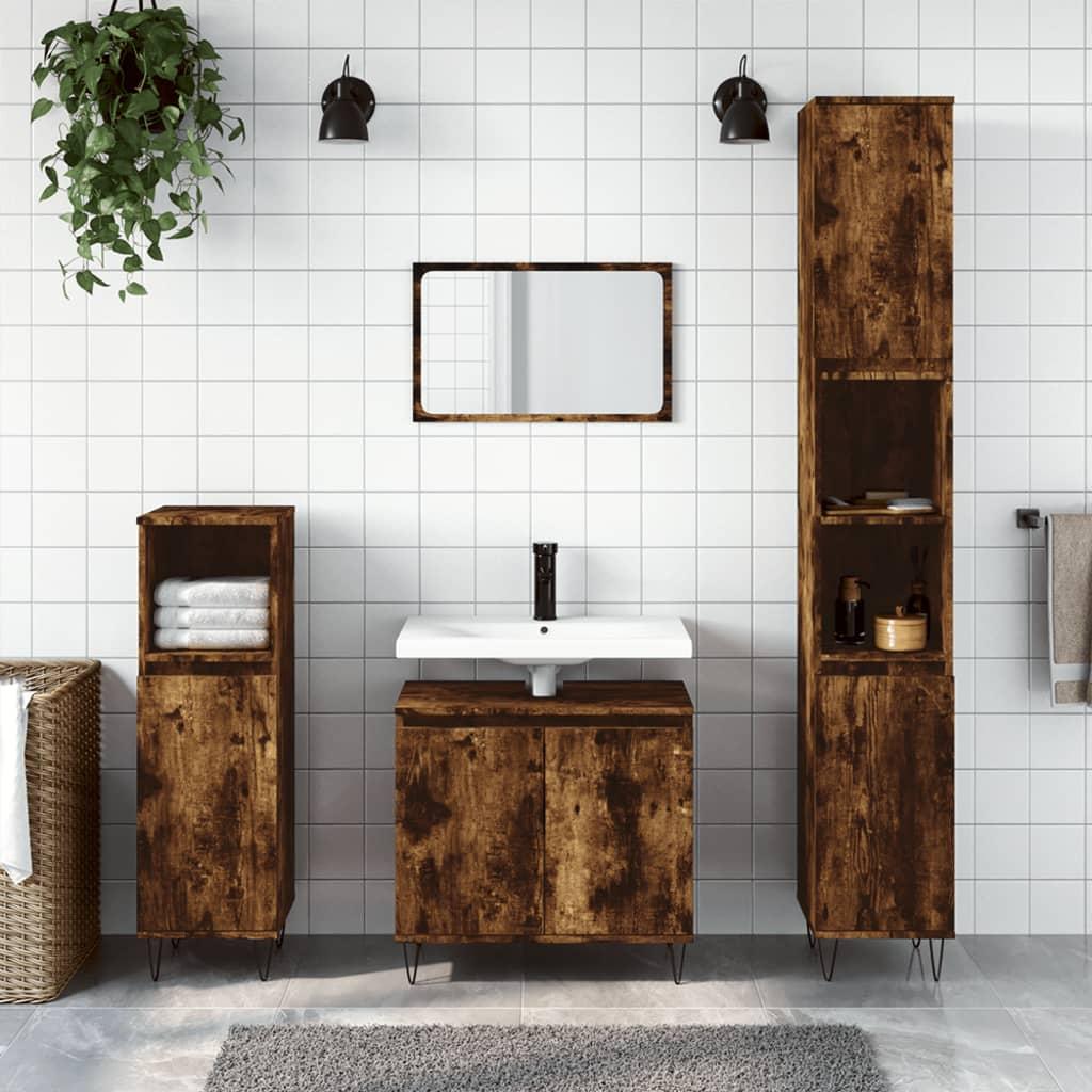 Badeværelsesskab 58x33x60 cm konstrueret træ røget egetræsfarve