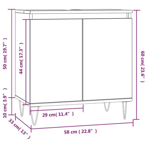 Badeværelsesskab 58x33x60 cm konstrueret træ røget egetræsfarve