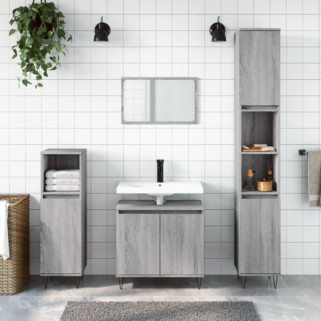 Badeværelsesskab 58x33x60 cm konstrueret træ grå sonoma-eg