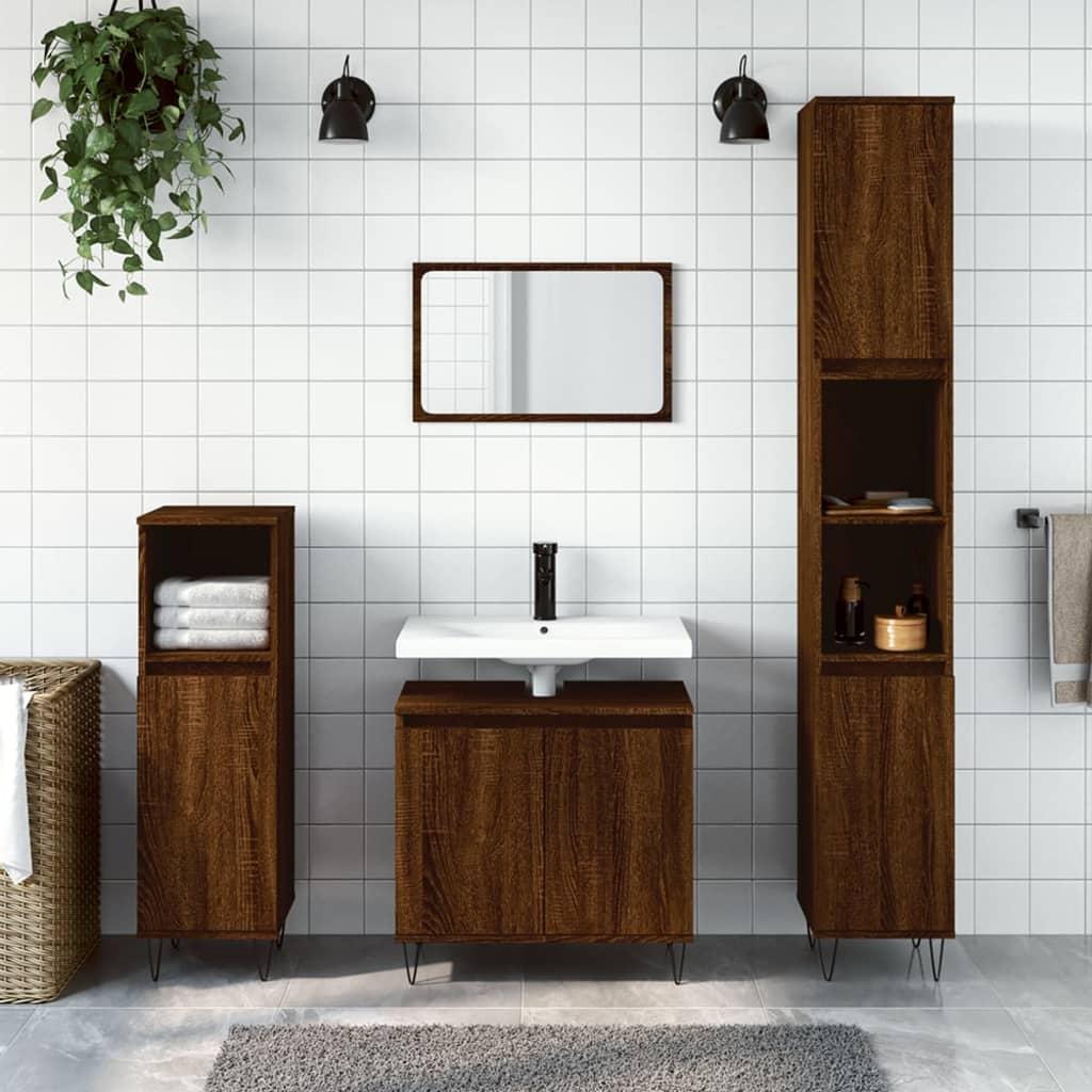 Badeværelsesskab 58x33x60 cm konstrueret træ brun egetræsfarve