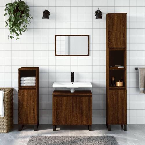 Badeværelsesskab 58x33x60 cm konstrueret træ brun egetræsfarve