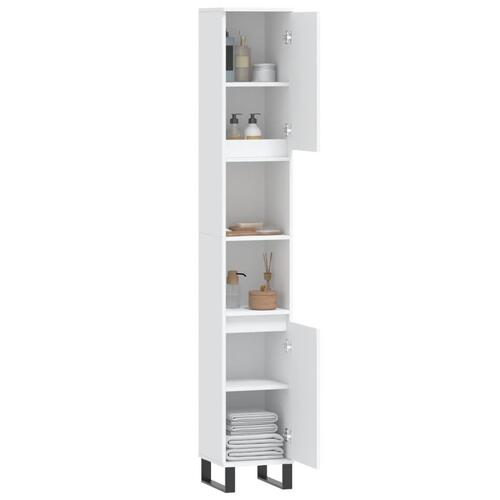 Badeværelsesskab 30x30x190 cm konstrueret træ hvid