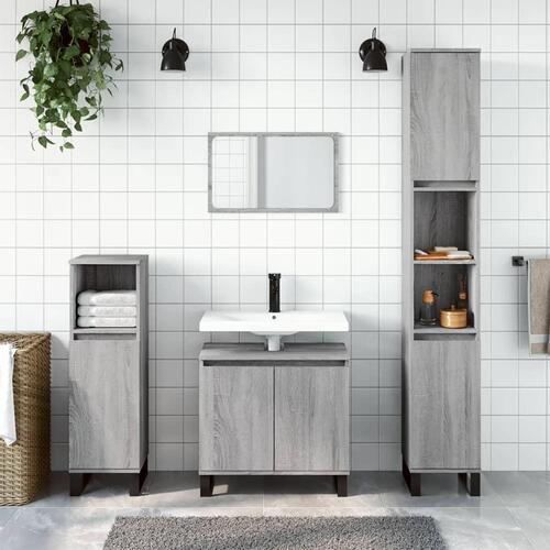 Badeværelsesskab 30x30x190 cm konstrueret træ grå sonoma-eg