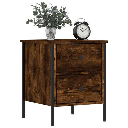 Sengeborde 2 stk. 40x42x50 cm konstrueret træ røget egetræ