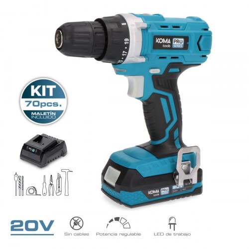 Koma Tools Pro Series bore- og skruemaskinesæt - 70 dele, 20 V Li-ion