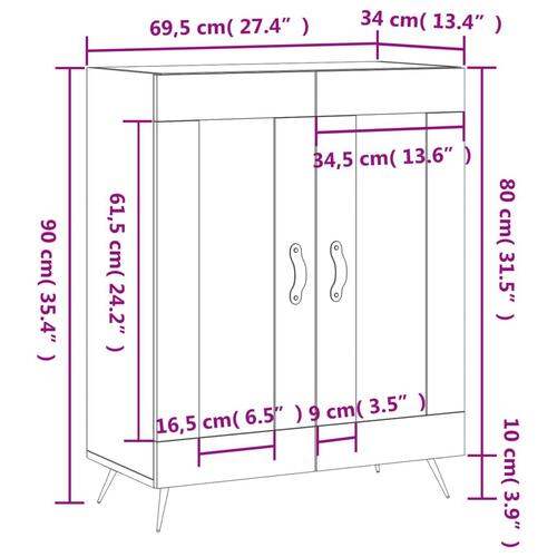 Skænk 69,5x34x90 cm konstrueret træ sort