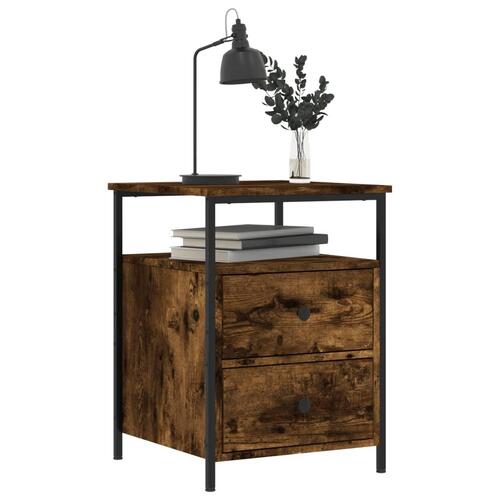 Sengeborde 2 stk. 44x45x60 cm konstrueret træ røget egetræ