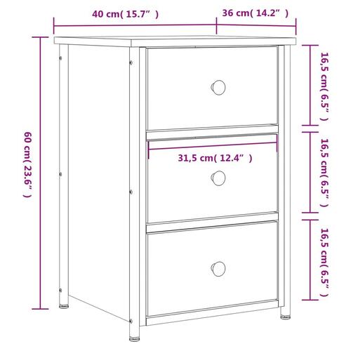 Sengeborde 2 stk. 40x36x60 cm konstrueret træ sonoma-eg