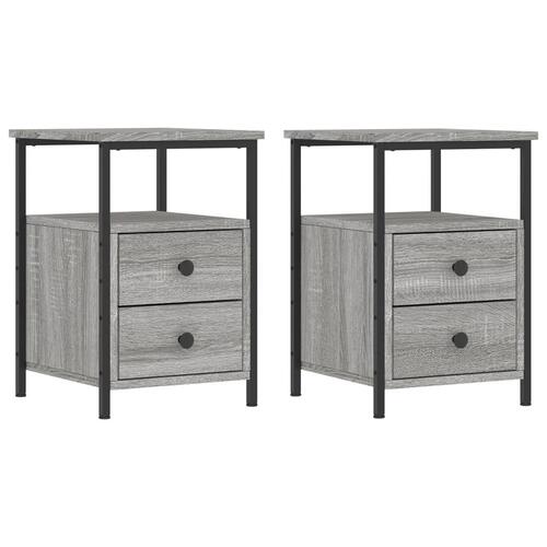 Sengeborde 2 stk. 34x35,5x50 cm konstrueret træ grå sonoma-eg