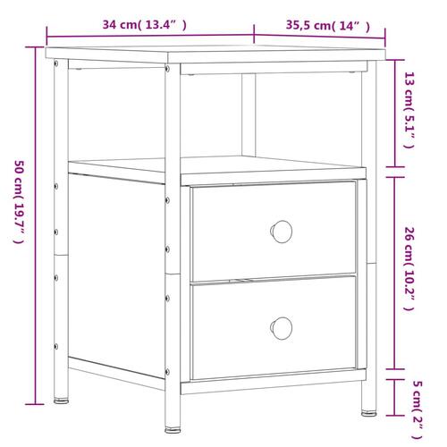 Sengeborde 2 stk. 34x35,5x50 cm konstrueret træ sonoma-eg