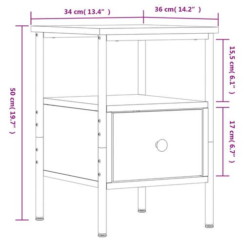 Sengeborde 2 stk. 34x36x50 cm konstrueret træ sonoma-eg