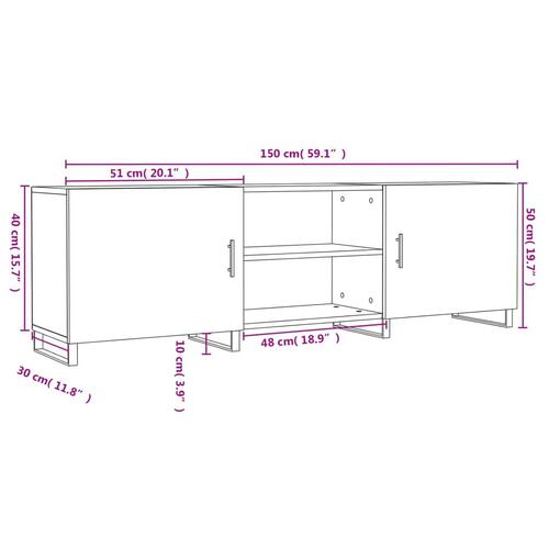 Tv-bord 150x30x50 cm konstrueret træ hvid