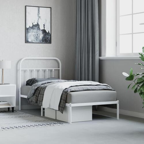 Sengeramme med sengegavl 90x200 cm metal hvid