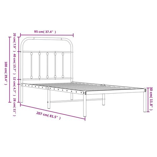 Sengeramme med sengegavl 90x200 cm metal hvid