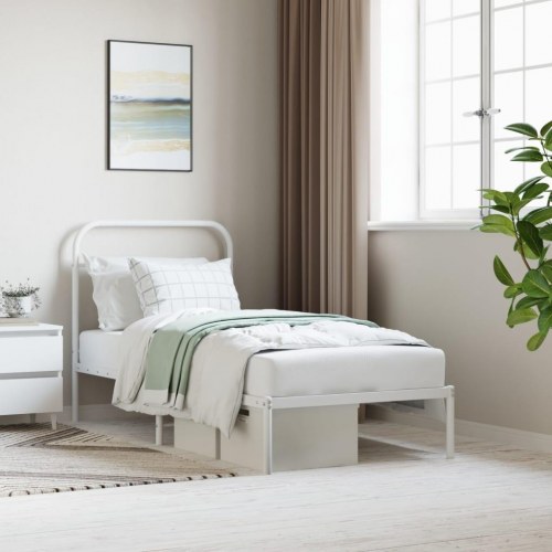 Sengeramme i metal med sengegavl 90x190 cm - hvid
