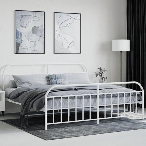 Sengeramme med sengegavl og fodgærde 200x200 cm metal hvid